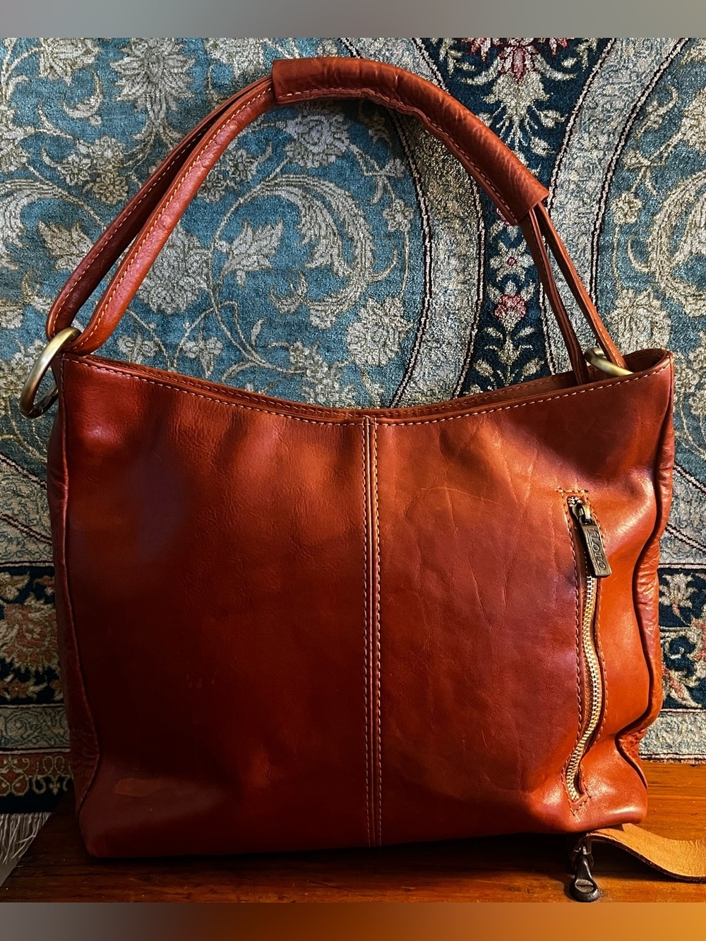 Floto Italy Cognac LEA Shoulder Bag Hobo Purse Large Tote Distressed Boho Chic